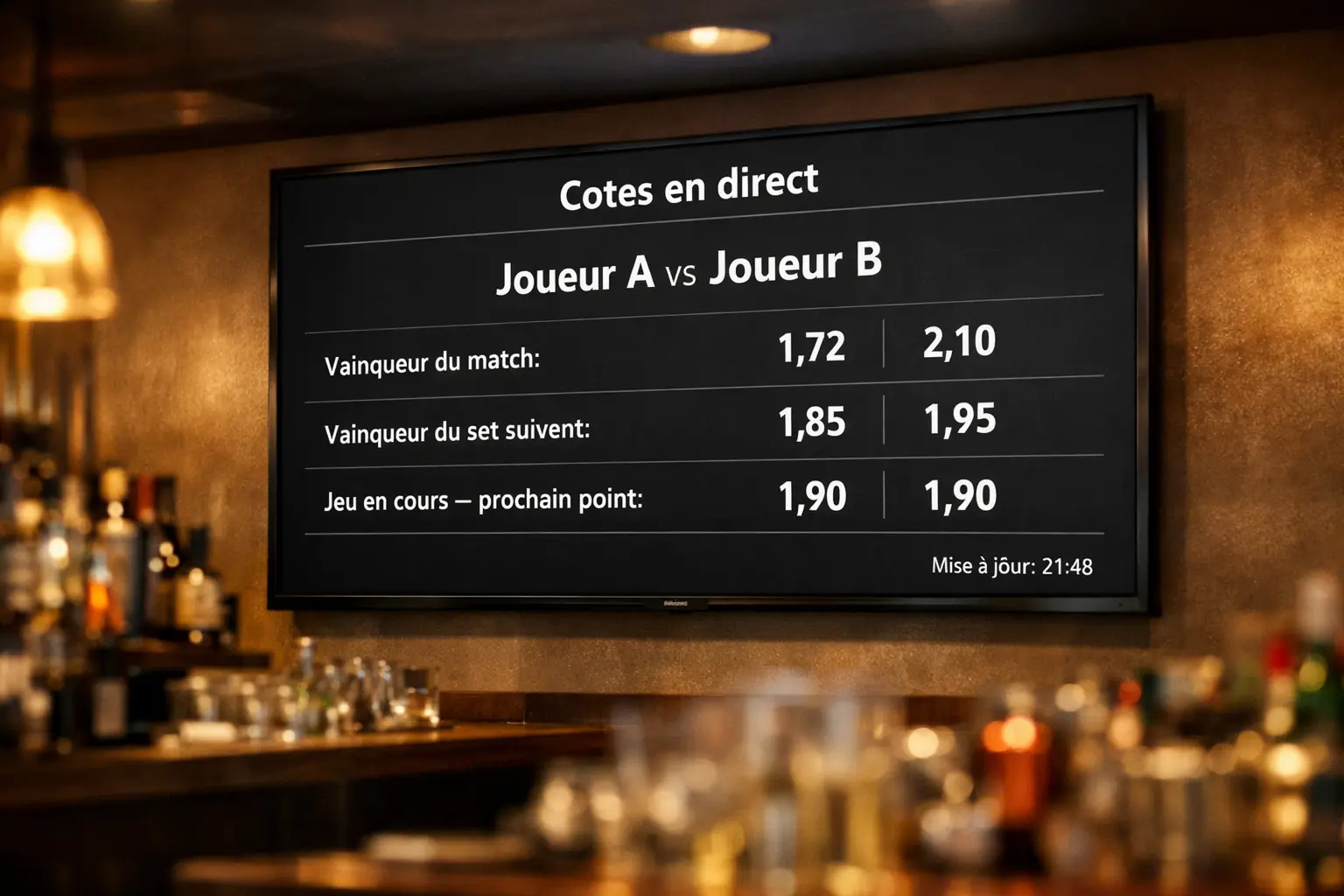 Écran affichant l'évolution des cotes en temps réel