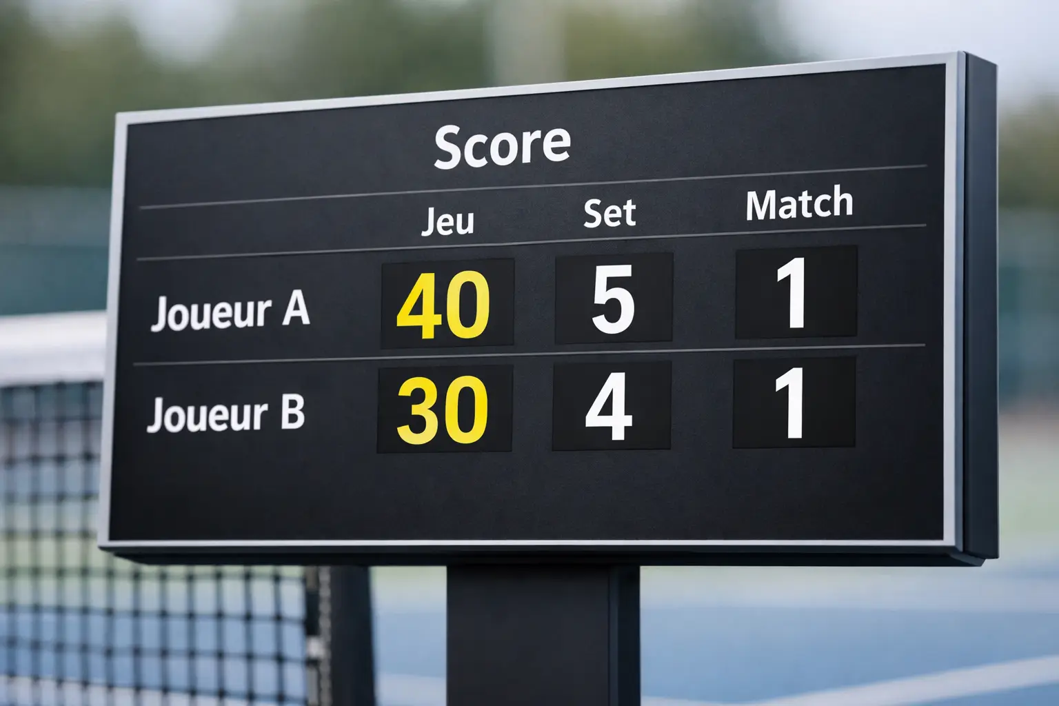 Tableau de scores tennis illustrant le système de handicap