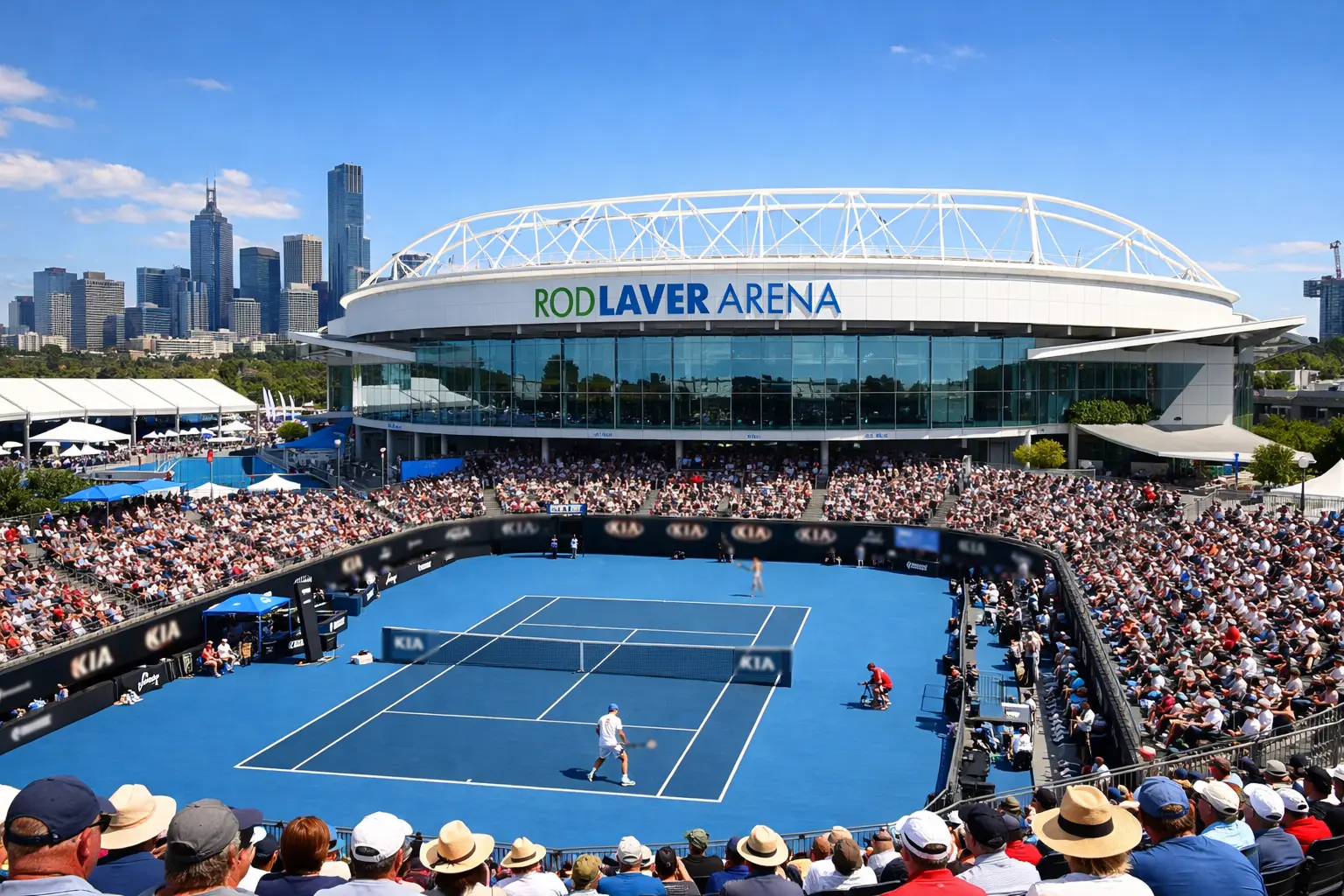 Court central de Melbourne Park sous le soleil australien