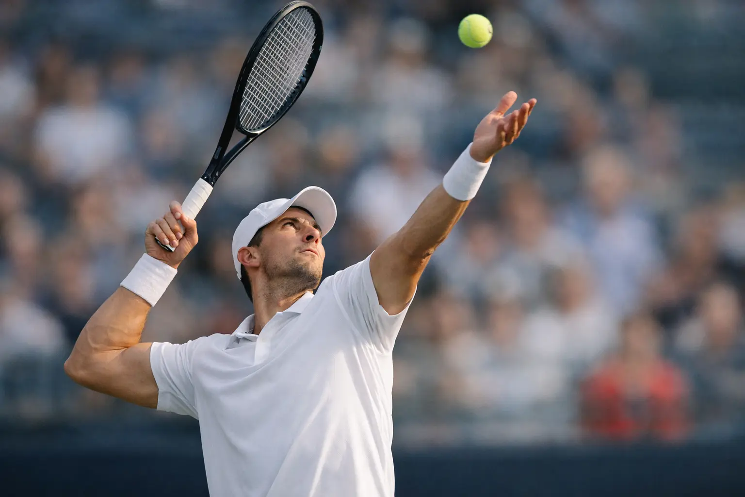 Joueur de tennis servant lors d'un match professionnel