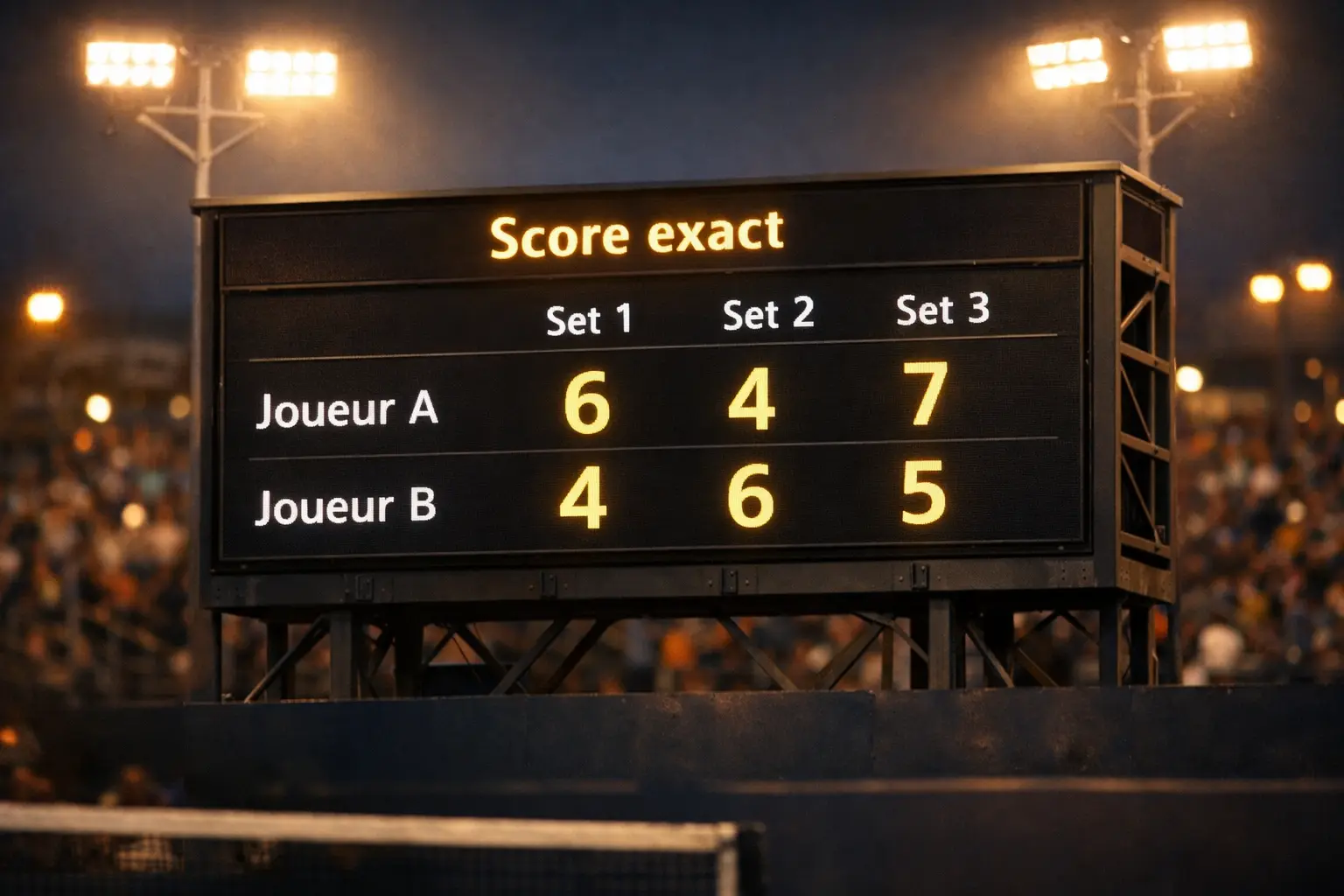 Scoreboard électronique affichant le score d'un match de tennis