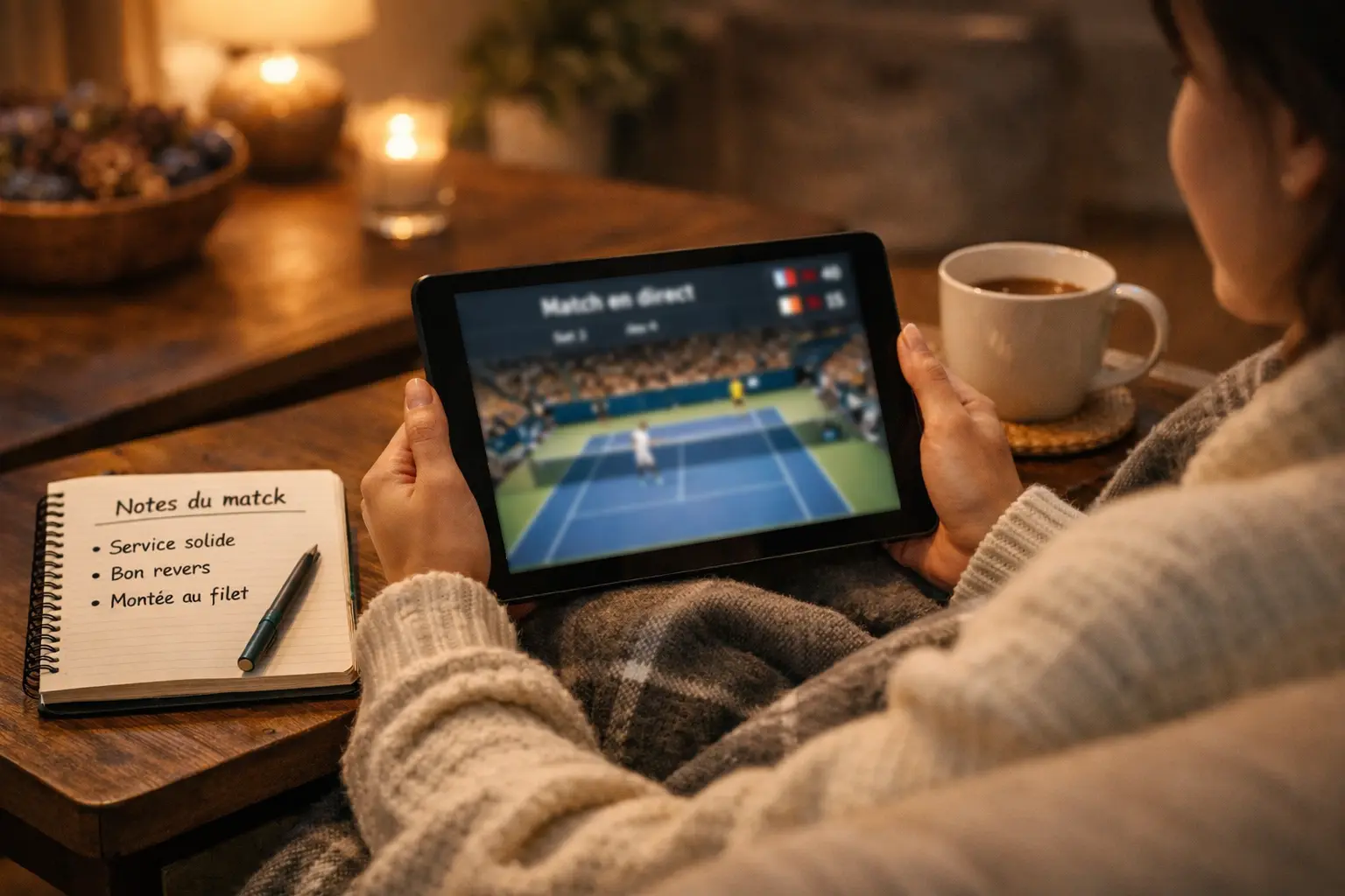 Parieur analysant un match de tennis sur tablette