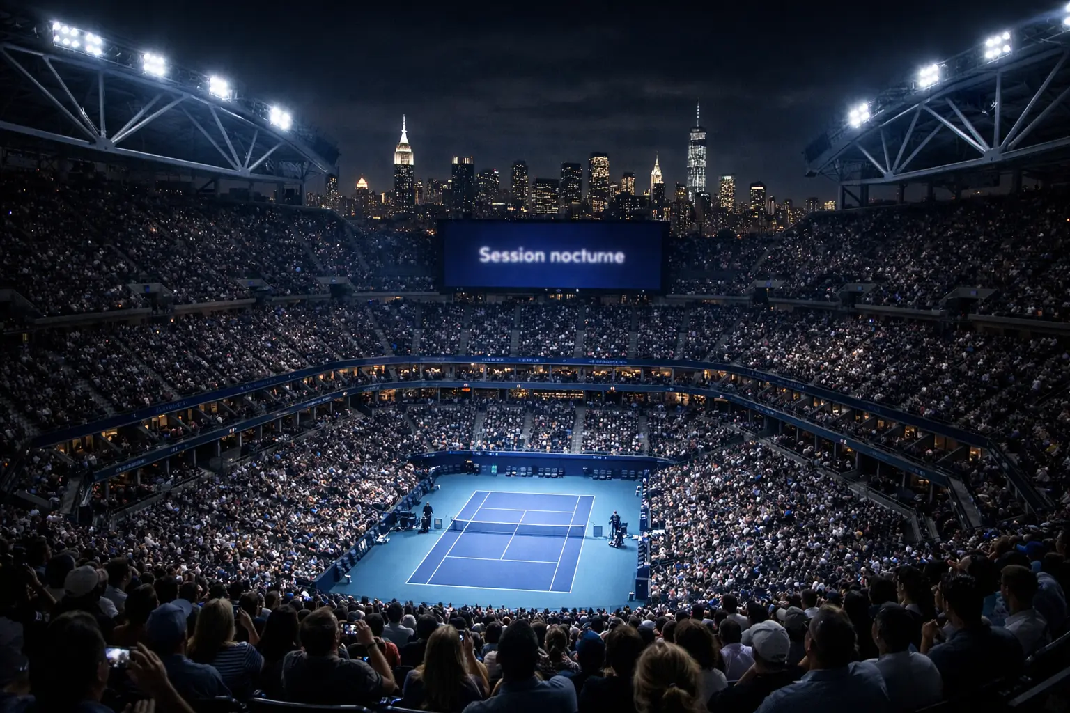 Arthur Ashe Stadium illuminé pour une session nocturne